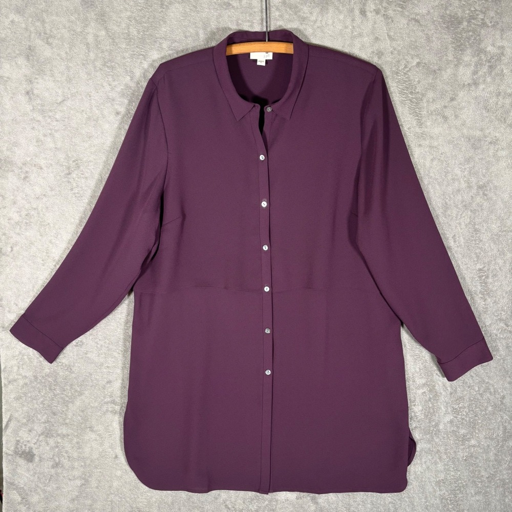 J. Jill Womens XL Plum Purple Long Sleeve Button Down Tunic Shirt Solid Crepe